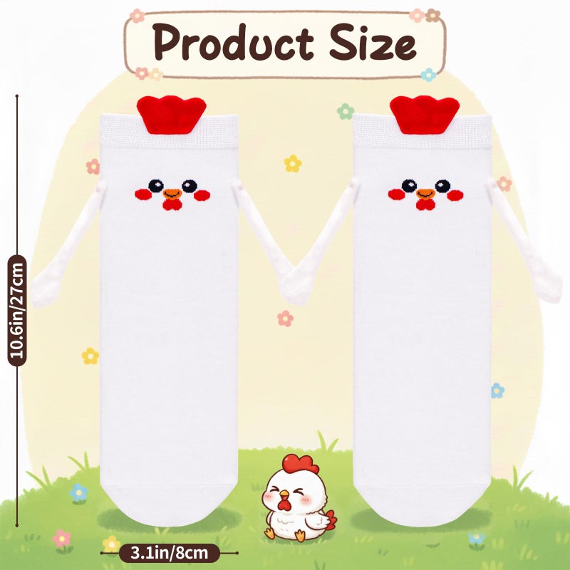 FunisFun Chicken Socks with Magnetic Holding Hands Funny Animal Crazy Socks for Women Ideal Gifts for Girls Teens (US, Alpha, One Size, Regular, Regular, White&Red) - Image 3