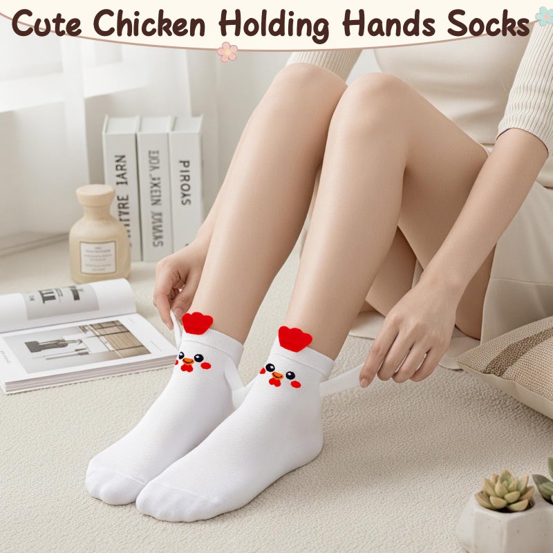 FunisFun Chicken Socks with Magnetic Holding Hands Funny Animal Crazy Socks for Women Ideal Gifts for Girls Teens (US, Alpha, One Size, Regular, Regular, White&Red) - Image 5