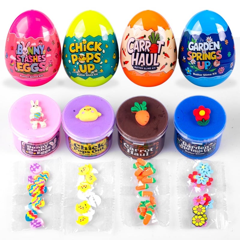 Waybla 4-Pack Butter Slime in Plastic Eggs, Easter Clay Slices, Figurines - Sensory Toy for Kids, Easter Egg Hunts, Basket Fillers - Image 3
