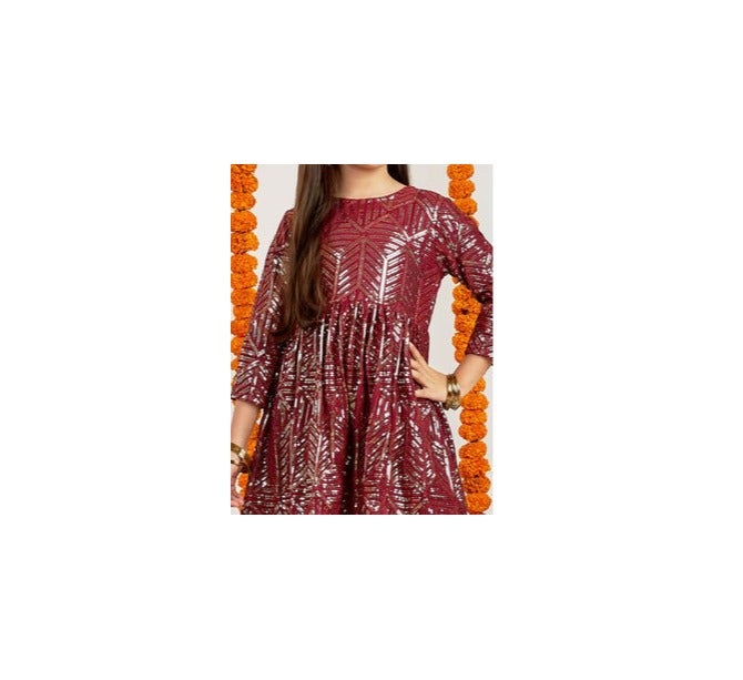 PRASHA Girls' Maroon Embellished Kurta Pyjama Set - Image 2