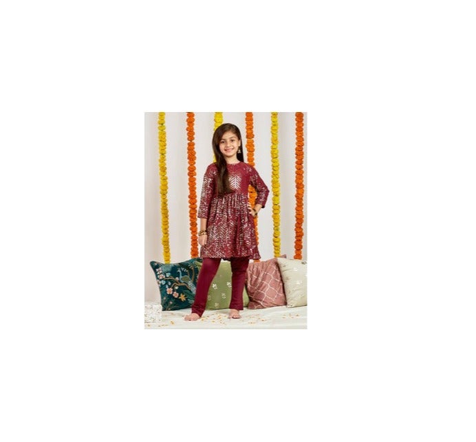 PRASHA Girls' Maroon Embellished Kurta Pyjama Set - Image 3