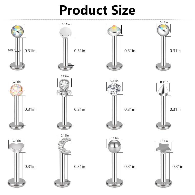 ONESING 22 Pcs 16G Tragus Earrings for Women Men Cartilage Earrings Stud CZ Stainless Steel Earrings Piercing Lip Rings Studs Silver Barbell Jewelry - Image 2