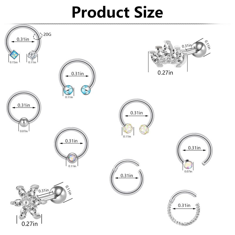 ONESING 22 Pcs 16G Tragus Earrings for Women Men Cartilage Earrings Stud CZ Stainless Steel Earrings Piercing Lip Rings Studs Silver Barbell Jewelry - Image 3