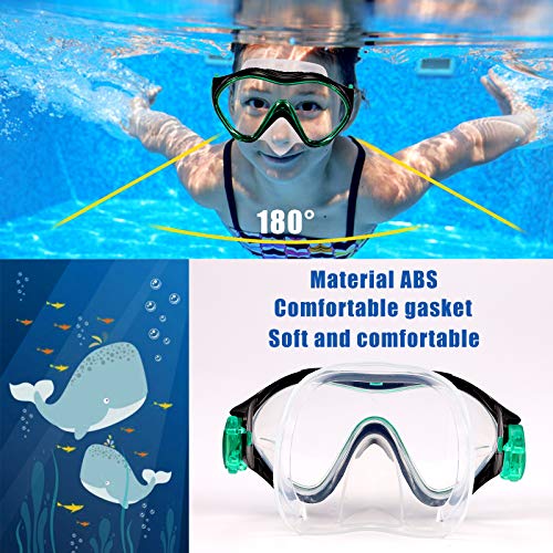 FPXNB Kids Swim Mask, Swimming Goggles with Nose Cover, Snorkel Mask Diving Mask for Scuba Snorkeling, Anti-Fog Lens Waterproof Socket 180° View Angle Face for Youth Children Junior Teens - Image 3