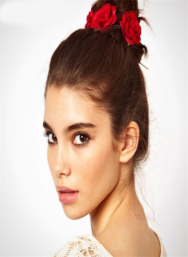 HeOTER Large Artificial Flower Scrunchies for Women Elastic Hair Scrunchy Bobbles Ponytail Holder Fashion French Hairband.Red - Image 3