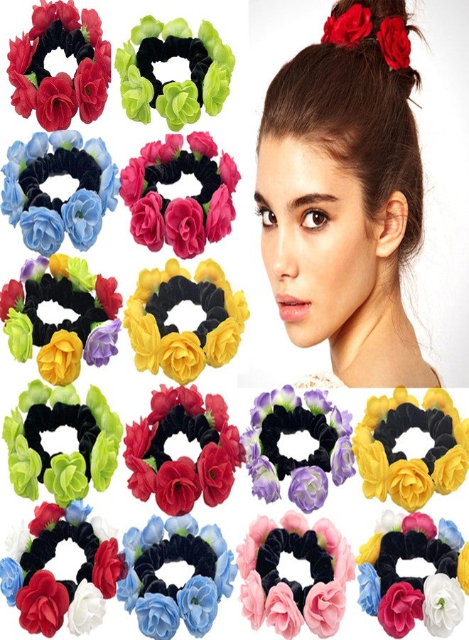 HeOTER Large Artificial Flower Scrunchies for Women Elastic Hair Scrunchy Bobbles Ponytail Holder Fashion French Hairband.Red - Image 2