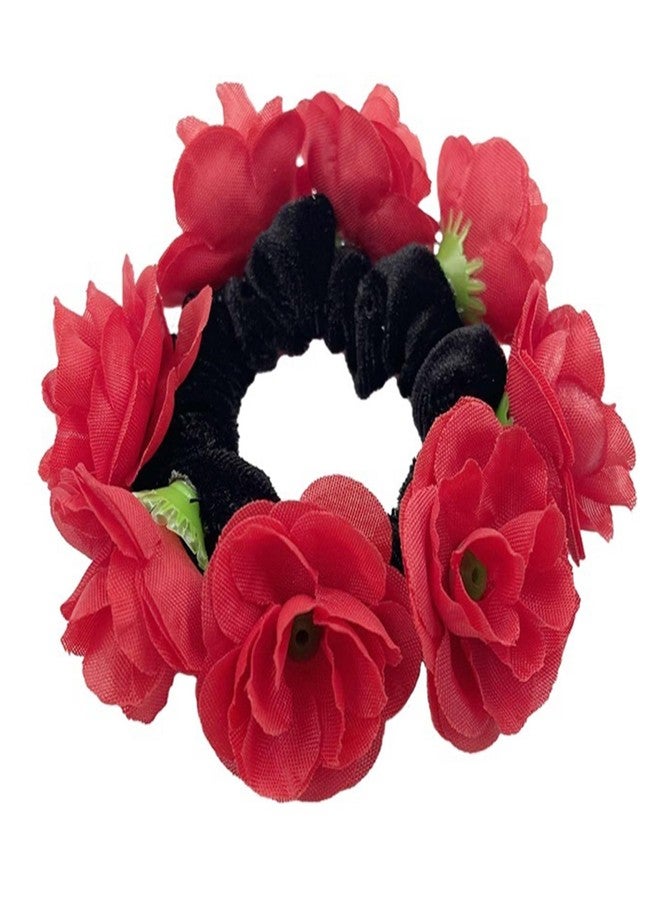 HeOTER Large Artificial Flower Scrunchies for Women Elastic Hair Scrunchy Bobbles Ponytail Holder Fashion French Hairband.Red - Image 1