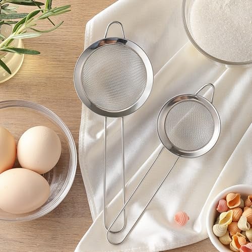 XZZWLL 2 Pack Fine Mesh Strainers, Mini Stainless Steel Strainer with Handle for Kitchen, Metal Sieve Sifters for Straining Tea, Matcha, Cocktail, Juice and Coffee (8.6in 7.5in) - Image 5
