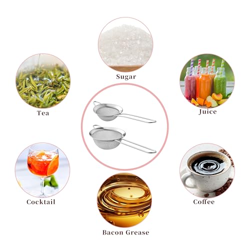 XZZWLL 2 Pack Fine Mesh Strainers, Mini Stainless Steel Strainer with Handle for Kitchen, Metal Sieve Sifters for Straining Tea, Matcha, Cocktail, Juice and Coffee (8.6in 7.5in) - Image 4