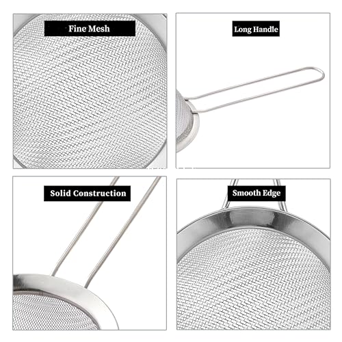 XZZWLL 2 Pack Fine Mesh Strainers, Mini Stainless Steel Strainer with Handle for Kitchen, Metal Sieve Sifters for Straining Tea, Matcha, Cocktail, Juice and Coffee (8.6in 7.5in) - Image 3