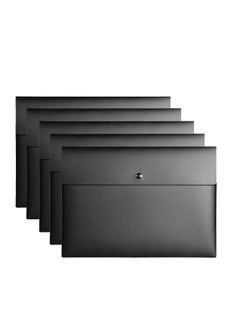 A4 Envelopes Folders, 5 Pieces A4 Plastic Envelopes for Paperwork, Document Folders with Snap Button Closure, Plastic File Folders for School Office Home, A4 Letter Size (Black)