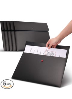 SYOSI A4 Envelopes Folders, 5 Pieces A4 Plastic Envelopes for Paperwork, Document Folders with Snap Button Closure, Plastic File Folders for School Office Home, A4 Letter Size (Black)  - Image 3