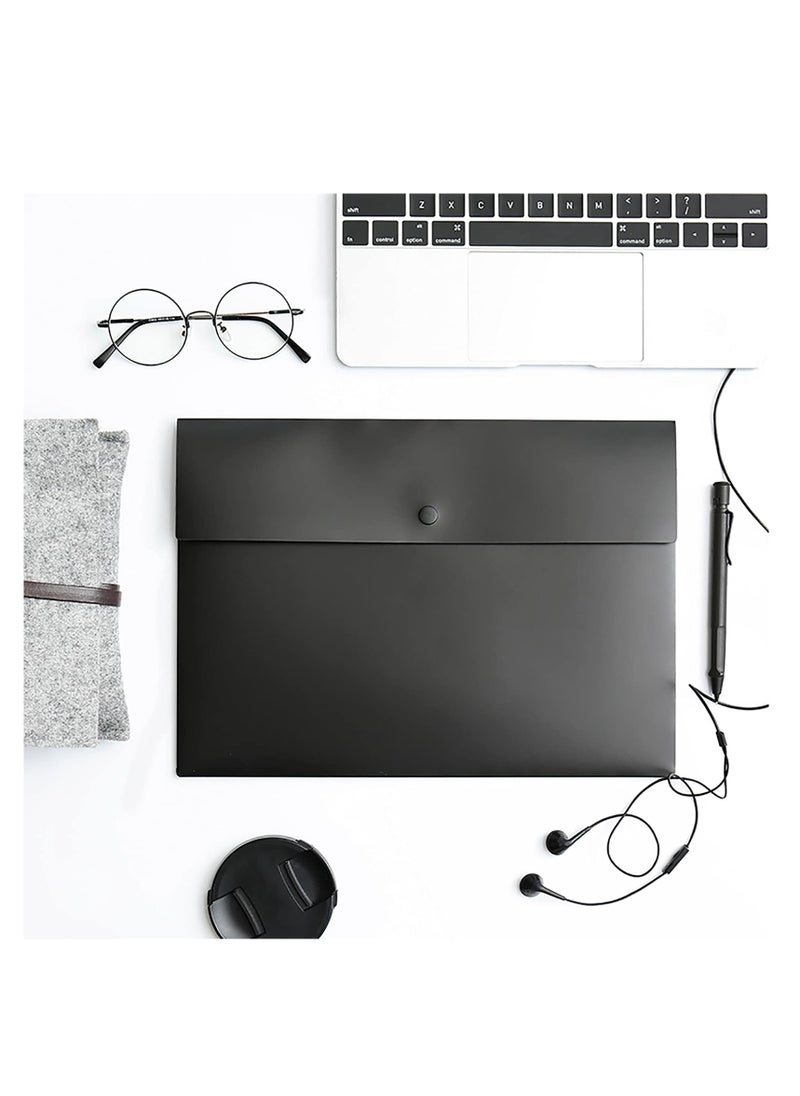 SYOSI - A4 Envelopes Folders, 5 Pieces A4 Plastic Envelopes for Paperwork, Document Folders with Snap Button Closure, Plastic File Folders for School Office Home, A4 Letter Size (Black) - Image 1