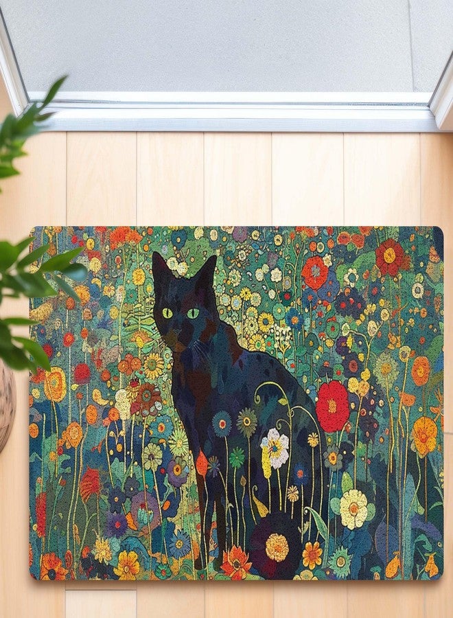 RYYCDOI Black Cat Wildflower Door Mat, Colorful Botanical Cat Doormat Outdoor Indoor Entrance Porch, Floral Outdoor Mat, Whimsical Black Kitten Welcome Mats for Front Door, 17x30 Inch - Image 5