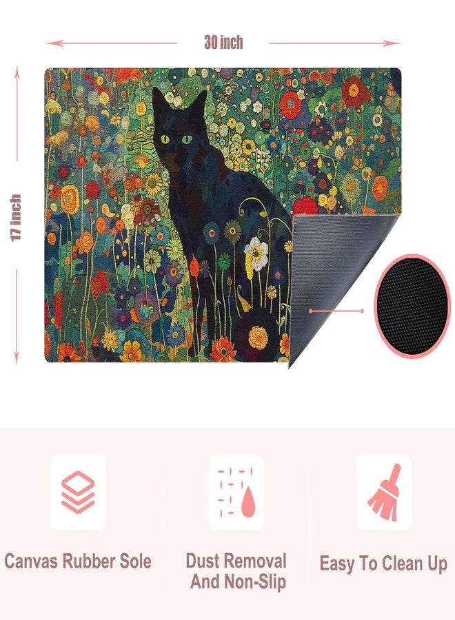 RYYCDOI Black Cat Wildflower Door Mat, Colorful Botanical Cat Doormat Outdoor Indoor Entrance Porch, Floral Outdoor Mat, Whimsical Black Kitten Welcome Mats for Front Door, 17x30 Inch - Image 4