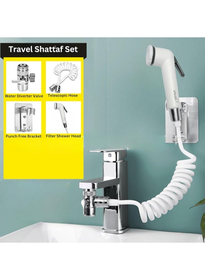 JUNARIS Portable Bidet Spryer Travel Shattaf Set Travel Bidet Hose Extendable Upto 220CM With Faucet Aerator G1/2 in a Travel Bag - Image 2