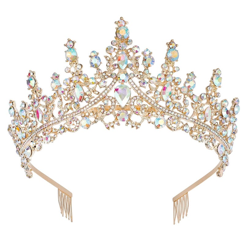 CURASA AB Gold Crowns for Women Princess Tiara for Girls Crystal Birthday Crown Wedding Tiara for Bride Gold Headpiece for Women Birthday WeddingHalloweenCosplay Party and Homecoming