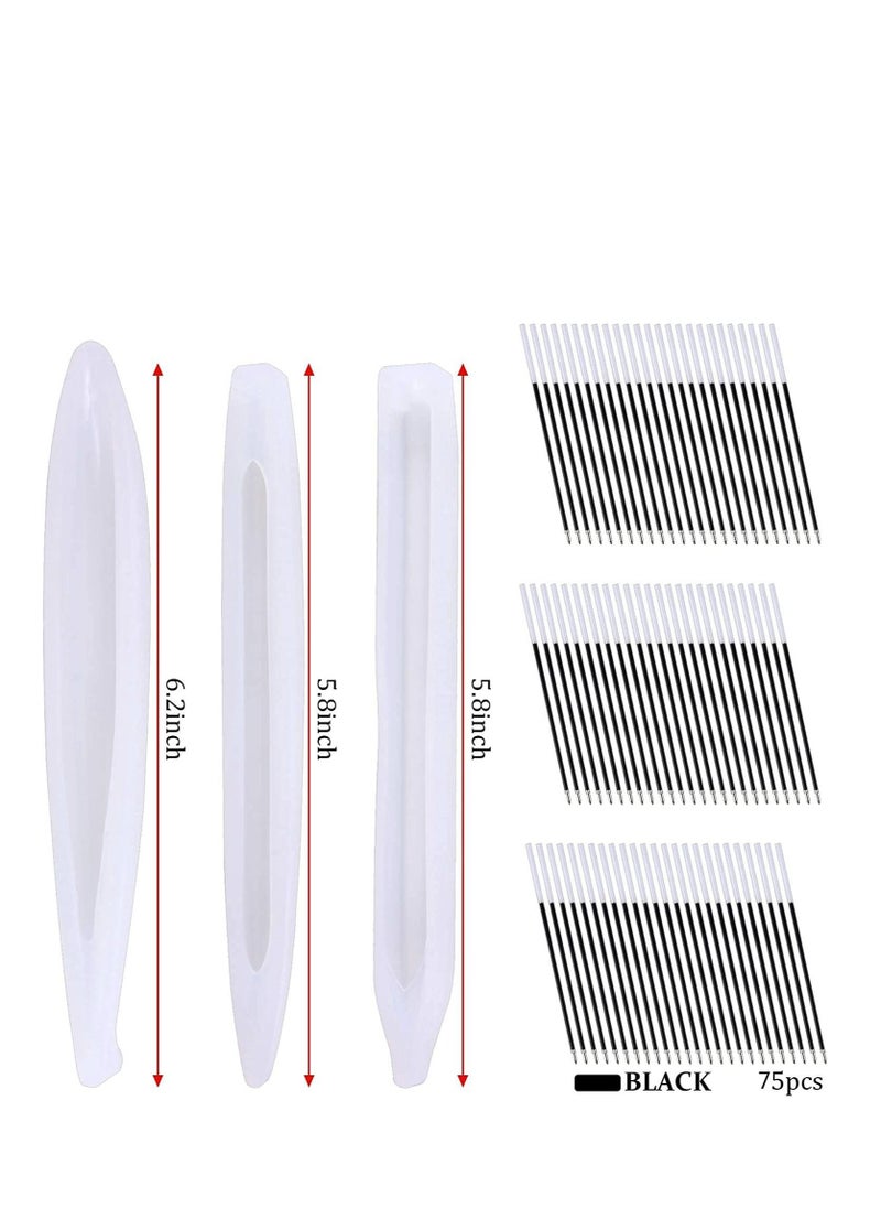 KASTWAVE 3 Pieces Pen Shape Resin Mold Ballpoint Pen Silicone Molds Epoxy Resin Molds Resin Casting Molds with 75 Pieces Ballpoint Refill Pens for DIY Resin Crafts Making  - Image 2