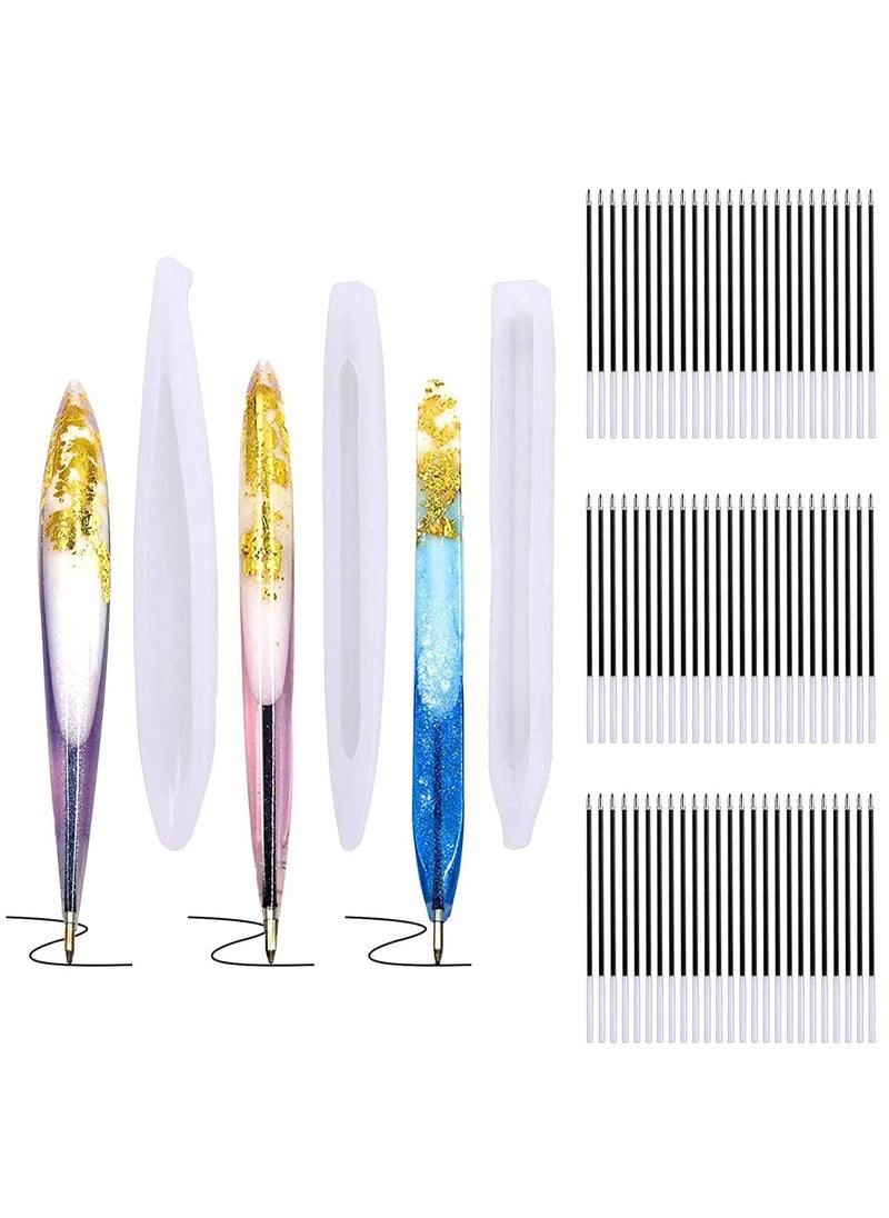 KASTWAVE 3 Pieces Pen Shape Resin Mold Ballpoint Pen Silicone Molds Epoxy Resin Molds Resin Casting Molds with 75 Pieces Ballpoint Refill Pens for DIY Resin Crafts Making  - Image 1