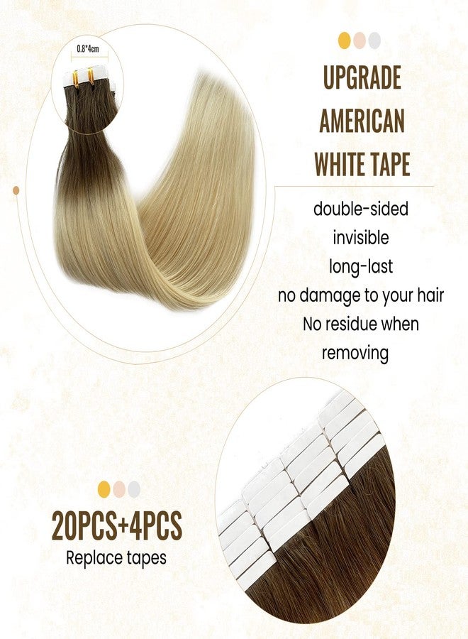 Smavida Ombre Tape in Hair Extensions Human Hair for White Women,Ombre Darkest Brown #9 to Platinum Blonde #60 Natural Hair Blonde Balayage Tape ins Remy Silky Straight Hair Extensions 50g 20pcs - Image 3