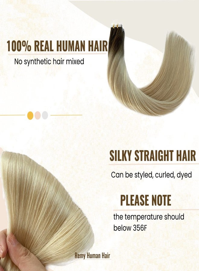 Smavida Ombre Tape in Hair Extensions Human Hair for White Women,Ombre Darkest Brown #9 to Platinum Blonde #60 Natural Hair Blonde Balayage Tape ins Remy Silky Straight Hair Extensions 50g 20pcs - Image 5