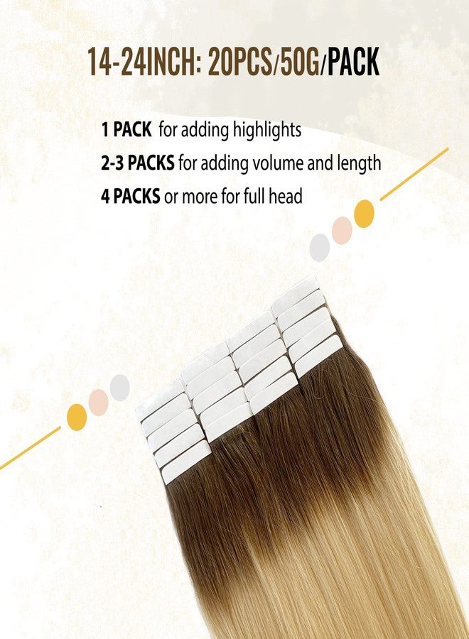 Smavida Ombre Tape in Hair Extensions Human Hair for White Women,Ombre Darkest Brown #9 to Platinum Blonde #60 Natural Hair Blonde Balayage Tape ins Remy Silky Straight Hair Extensions 50g 20pcs - Image 4