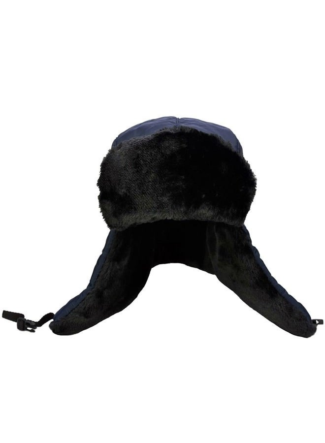 DOXHAUS Unisex Winter Ear Flap, Trooper, Trapper, Bomber Hat, Keeping Warm While Skating, Skiing or Other Outdoor Activities, Navy, Black Fur, One Size - Image 2