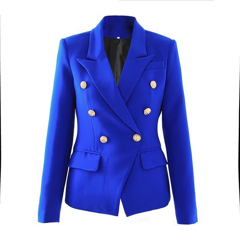 Temperament Commuter Suit Double-Breasted Suit Collar Blue Red White Multicolor Solid Color Slim-Fit Jacket One - Image 2
