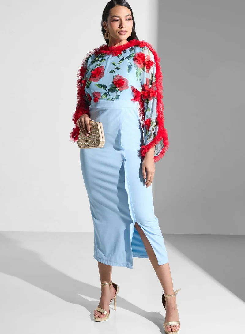 Golden Apple Floral Tulle Neck Dress