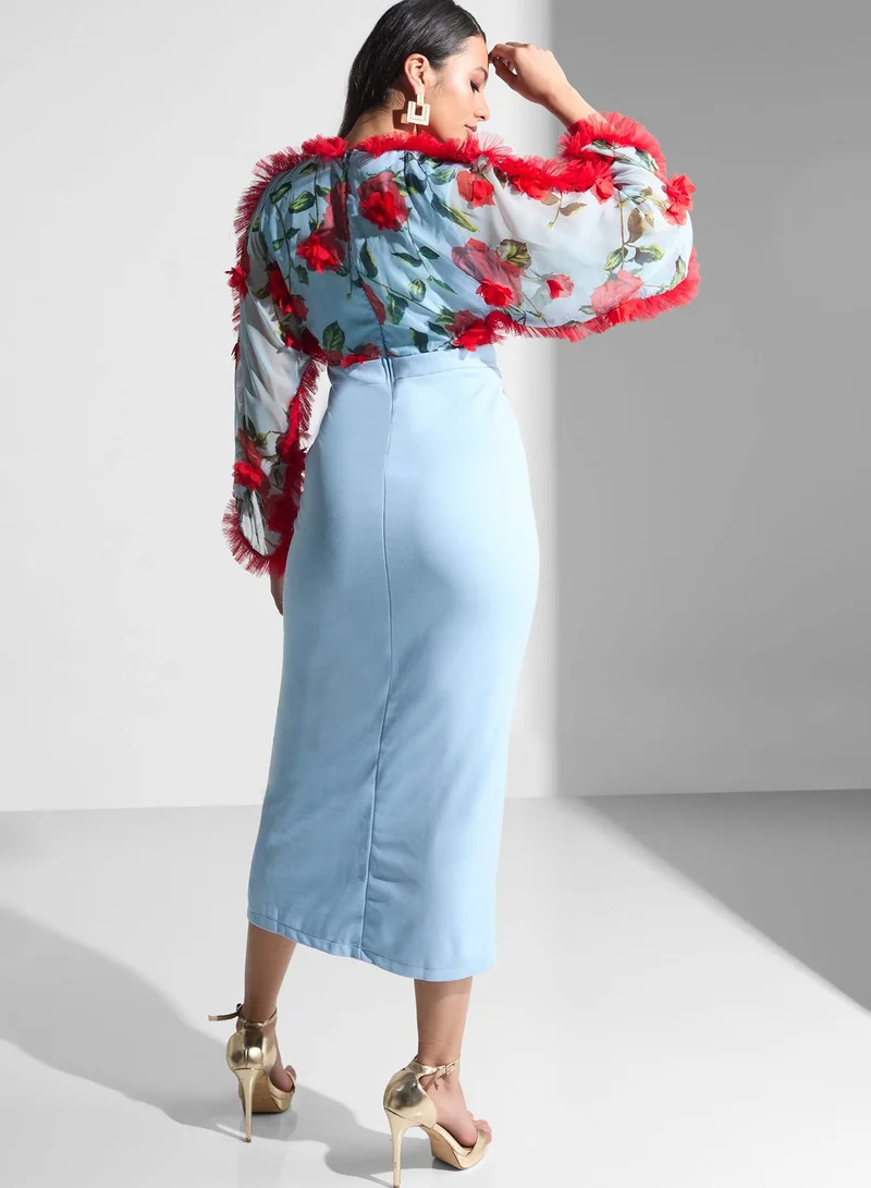 Golden Apple Floral Tulle Neck Dress