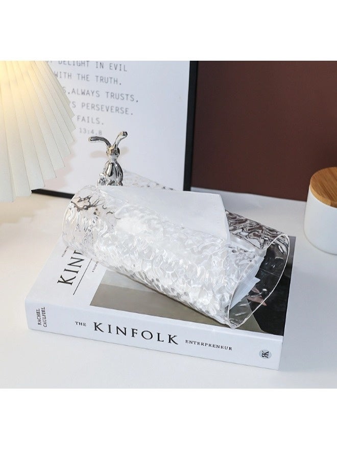 شيبشيب غطاء صندوق مناديل بتصميم موجات مياه شفافة، حامل مناديل وجه إبداعي فاخر، حامل ورق تواليت للحمام والمطبخ وغرفة النوم وغرفة المعيشة والمكتب، بطول 15 بوصة وعرض 12 بوصة وارتفاع 8 بوصة (لا يشمل أي ملحقات). - Image 1