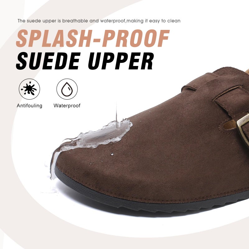 DDXYYDS Women's Suede Clogs with Back Strap Men's Cork Footbed Leather Mules Clogs for Women Comfort Memory Foam Slingback Clog Sandals with Adjustable Buckle Slip on Potato Shoes Dark Brown - Image 4