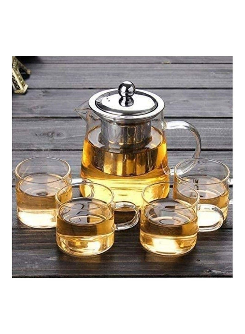 950ml Borosilicate Glass Teapot Kettle Stovetop & Microwave Safe Glass Teapot With Removable Stainless Steel Infuser Premium Quality Teapot Coffee Pot with 4 Nos 100ml Transparent Cup  - Image 1