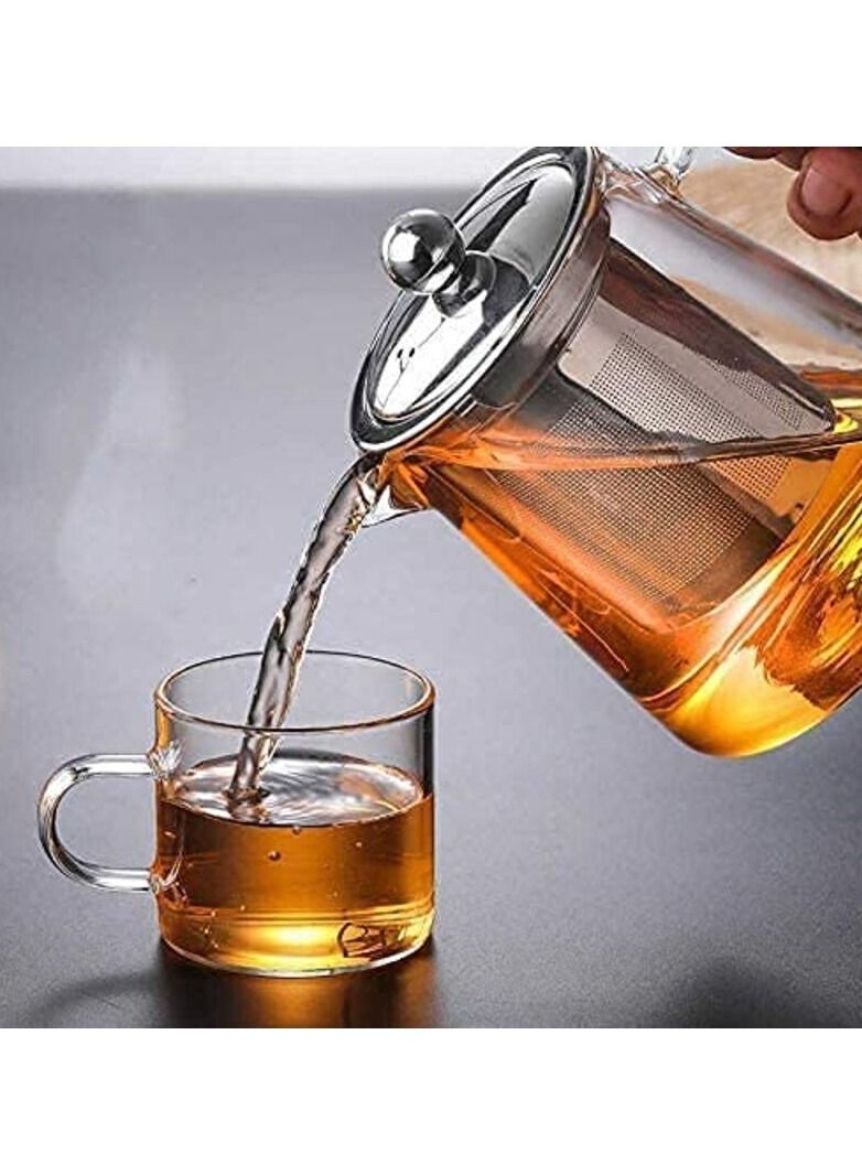 950ml Borosilicate Glass Teapot Kettle Stovetop & Microwave Safe Glass Teapot With Removable Stainless Steel Infuser Premium Quality Teapot Coffee Pot with 4 Nos 100ml Transparent Cup  - Image 2