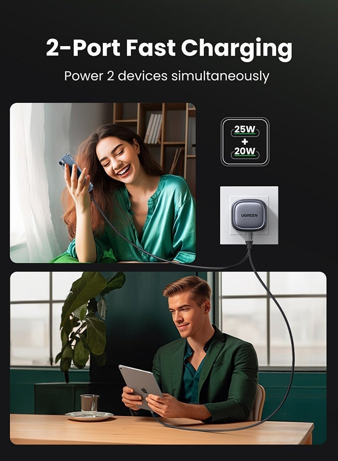 يو جرين شاحن حائط سريع قابل للطي نيكسود بمنفذ مزدوج USB-C بقدرة 45 واط وتقنية جان من يوجرين، مناسب لجوالات سامسونج S23 الترا/S23 واجهزة اللابتوب وايفون وايباد وماك بوك 45W 2C - Image 4
