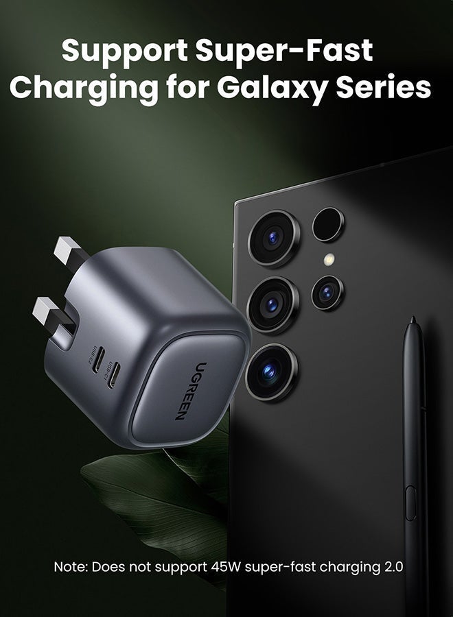 يو جرين شاحن حائط سريع قابل للطي نيكسود بمنفذ مزدوج USB-C بقدرة 45 واط وتقنية جان من يوجرين، مناسب لجوالات سامسونج S23 الترا/S23 واجهزة اللابتوب وايفون وايباد وماك بوك 45W 2C - Image 3