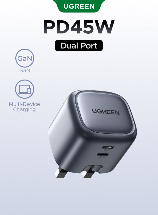 Ugreen Nexode 45W Samsung Charger GaN Dual USB C Charger Foldable Type C Fast iPhone Charger USB Wall Plug USB-C Laptop Charger Power Adapter for Samsung S23, iPhone 18 Pro, iPhone 18 Pro Max, iPhone Duo, iPhone 17 Series, iPhone 15 Series, iPad, MacBook, Steam Deck, etc 45W 2C 45W 2C - Image 1
