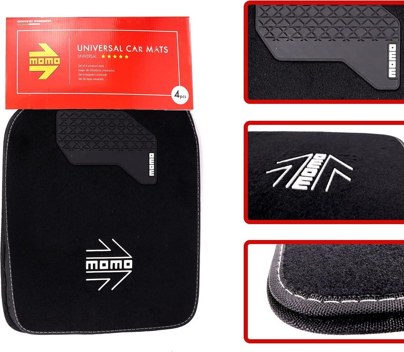 MOMO COMPLETE SET 4 PIECES UNIVERSAL CAR MATS 015 BLACK/WHITE - Image 2
