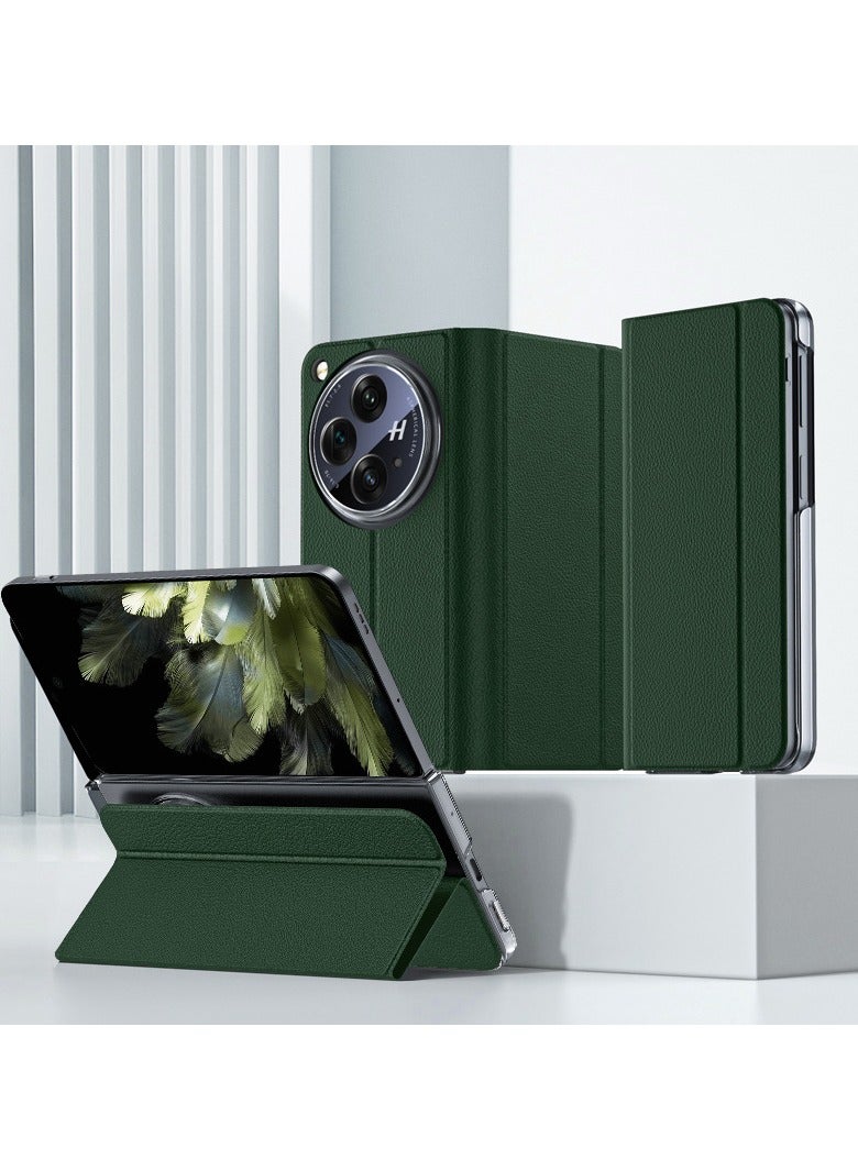 for OnePlus Open Leather Flip Case, Classic PU Leather Flip Cover with Magnetic Closure, Camera Protector, Slim Thin Hard PC Bumper Full Coverage Folio Cover Case for OnePlus Open