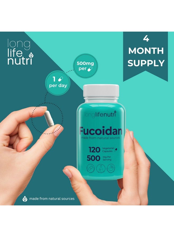 LongLifeNutri Fucoidan 500mg - Brown Seaweed Extract Supplement from a Natural Source of Fucoidan & Fucoxanthin | 120 Vegetarian Capsules for Energy & Wellness | Made in USA, GMP Certified - Image 5