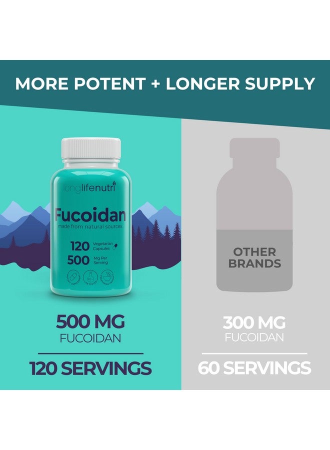 LongLifeNutri Fucoidan 500mg - Brown Seaweed Extract Supplement from a Natural Source of Fucoidan & Fucoxanthin | 120 Vegetarian Capsules for Energy & Wellness | Made in USA, GMP Certified - Image 3