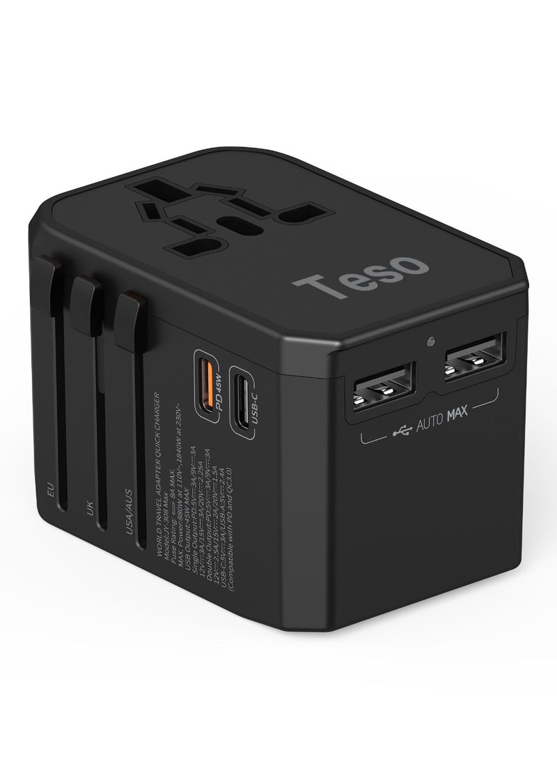 Teso - Universal Travel Adapter 45W Ultra-Fast Charging with 2 USB-C PD and 2 USB-A QC Ports - Image 1