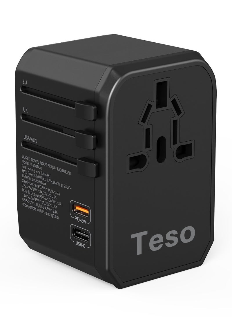 Teso - Universal Travel Adapter 45W Ultra-Fast Charging with 2 USB-C PD and 2 USB-A QC Ports - Image 1