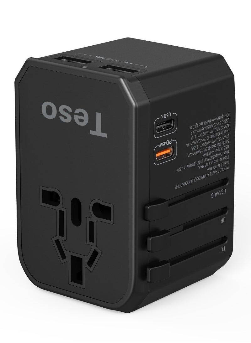 Teso - Universal Travel Adapter 45W Ultra-Fast Charging with 2 USB-C PD and 2 USB-A QC Ports - Image 1