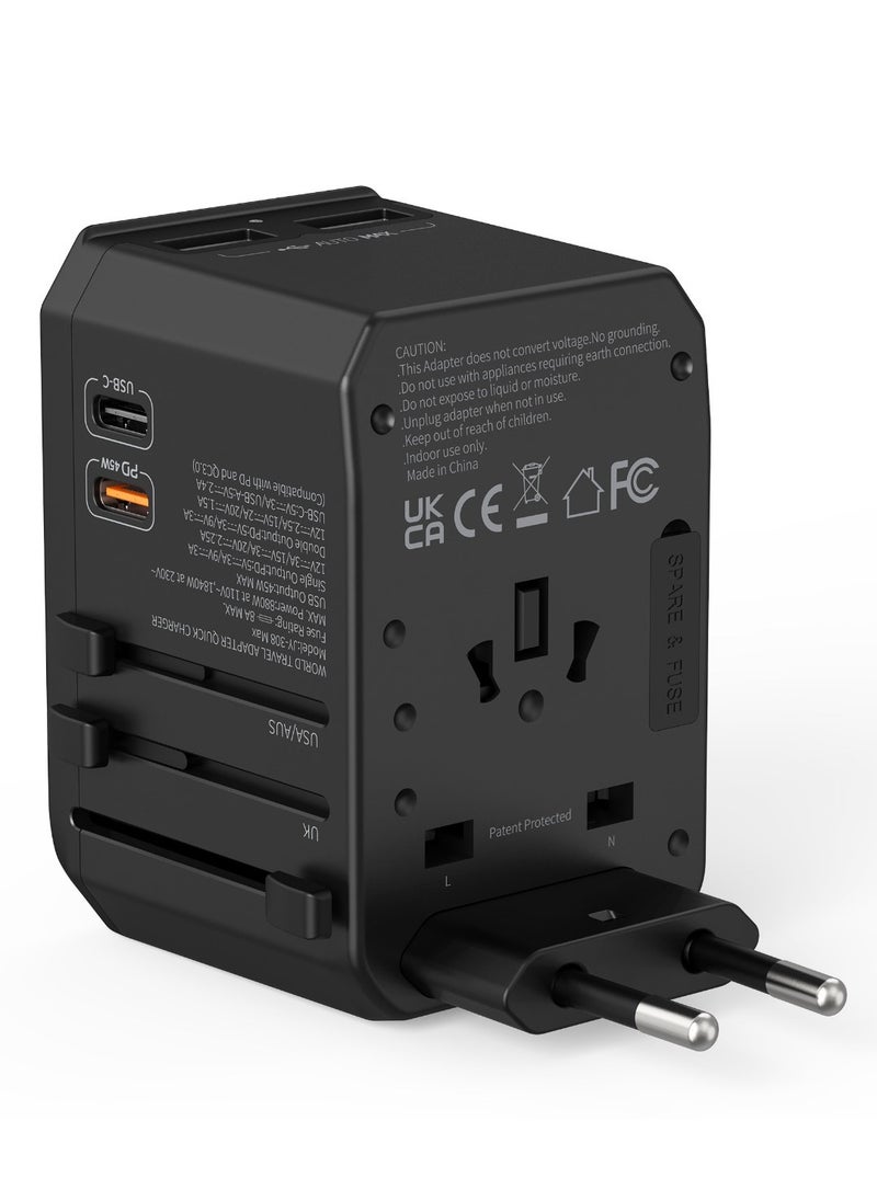 Teso - Universal Travel Adapter 45W Ultra-Fast Charging with 2 USB-C PD and 2 USB-A QC Ports - Image 1