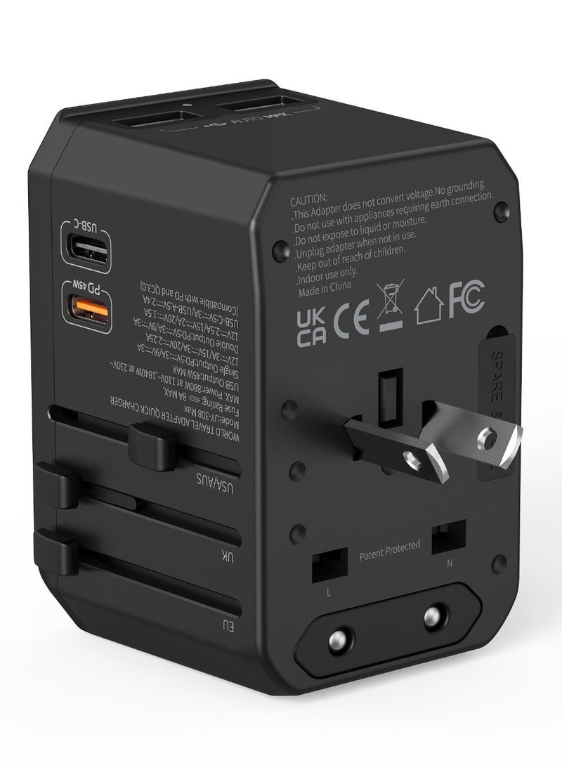 Teso - Universal Travel Adapter 45W Ultra-Fast Charging with 2 USB-C PD and 2 USB-A QC Ports - Image 1