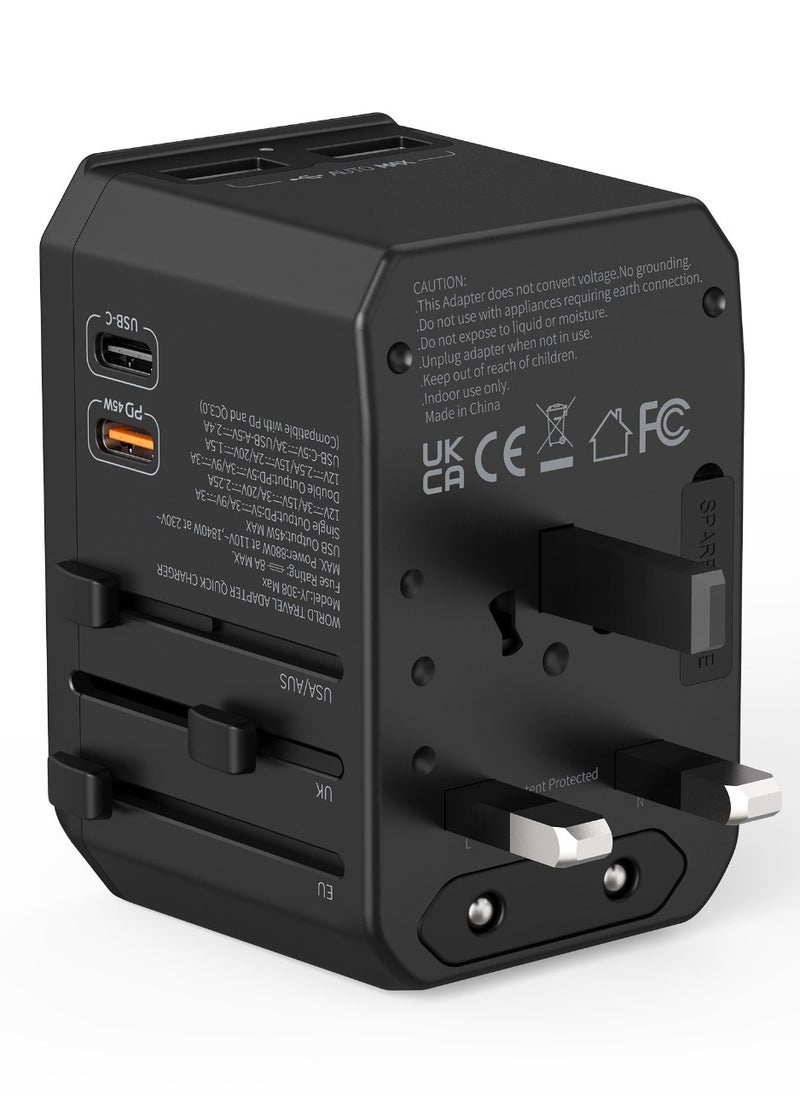 Teso - Universal Travel Adapter 45W Ultra-Fast Charging with 2 USB-C PD and 2 USB-A QC Ports - Image 1