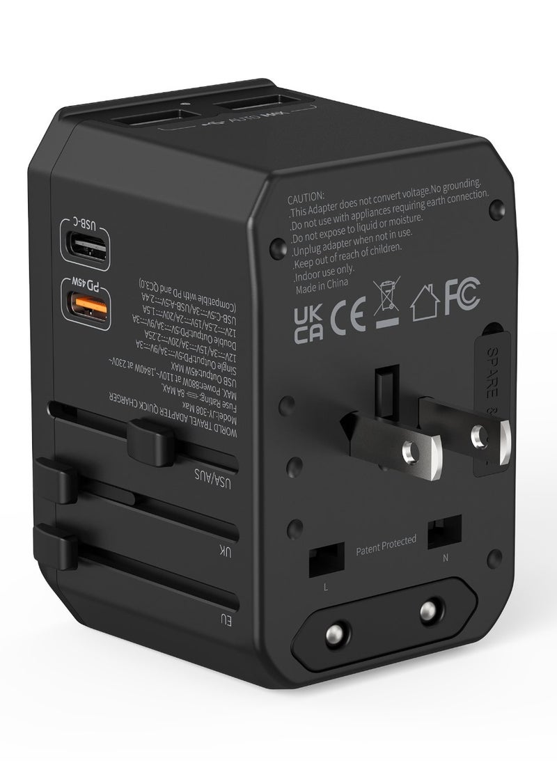 Teso - Universal Travel Adapter 45W Ultra-Fast Charging with 2 USB-C PD and 2 USB-A QC Ports - Image 1