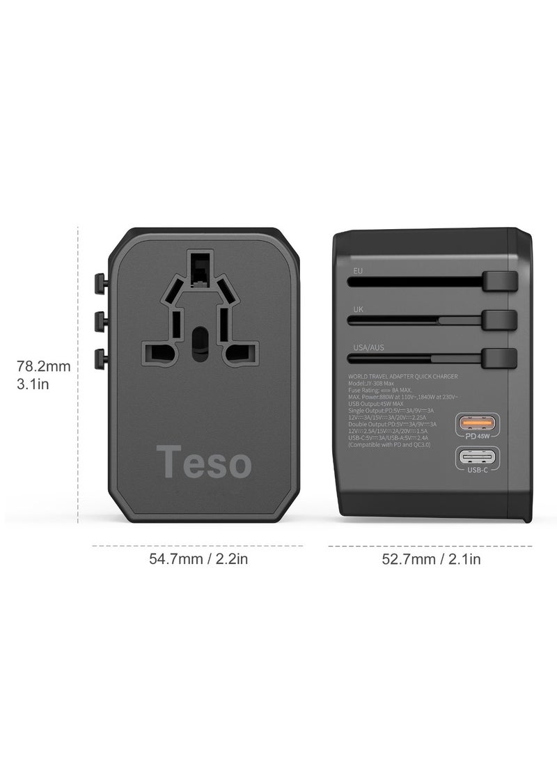 Teso - Universal Travel Adapter 45W Ultra-Fast Charging with 2 USB-C PD and 2 USB-A QC Ports - Image 1