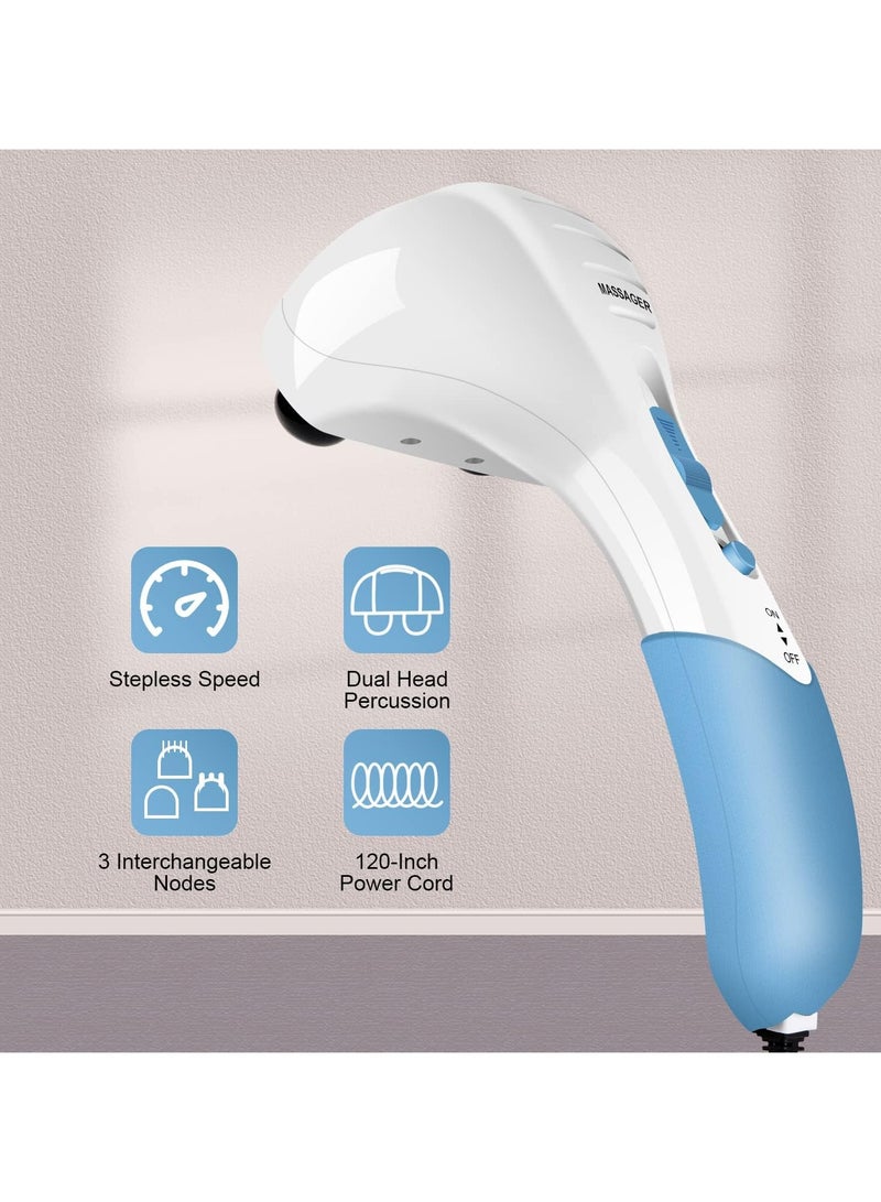 رو سيانل مدلك كهربائي محمول مزدوج الرأس لتدليك الرقبة والظهر، مناسب لتدليك كامل الجسم، يوفر تدليك الأنسجة العميقة بنظام الطرق، مثالي للعضلات والذراعين والرقبة والكتفين والظهر والساقين والقدمين - Image 2